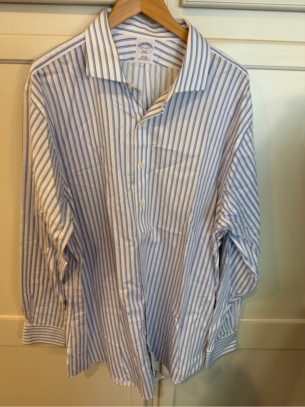 Brooks Brothers White Dress Shirt with Blue Pinstripes
